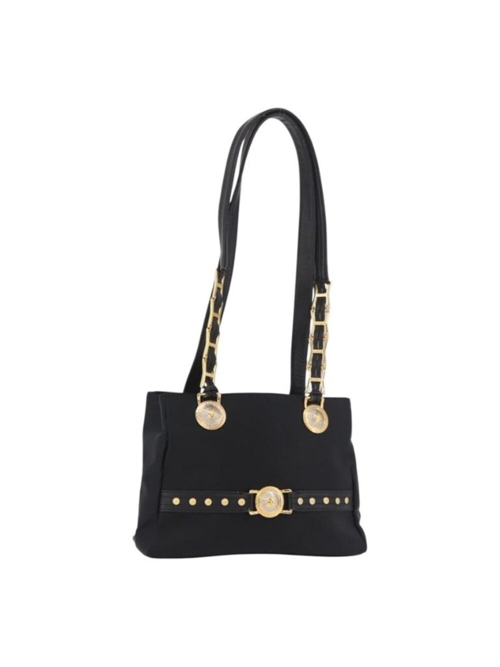 Authentic VERSACE Shoulder Bag Nylon Black Gold